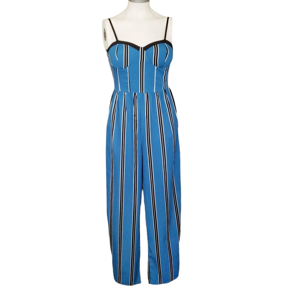 BAND OF GYPSIES Moissanite striped corset wide leg jumpsuit blue black Size XS - Picture 1 of 7